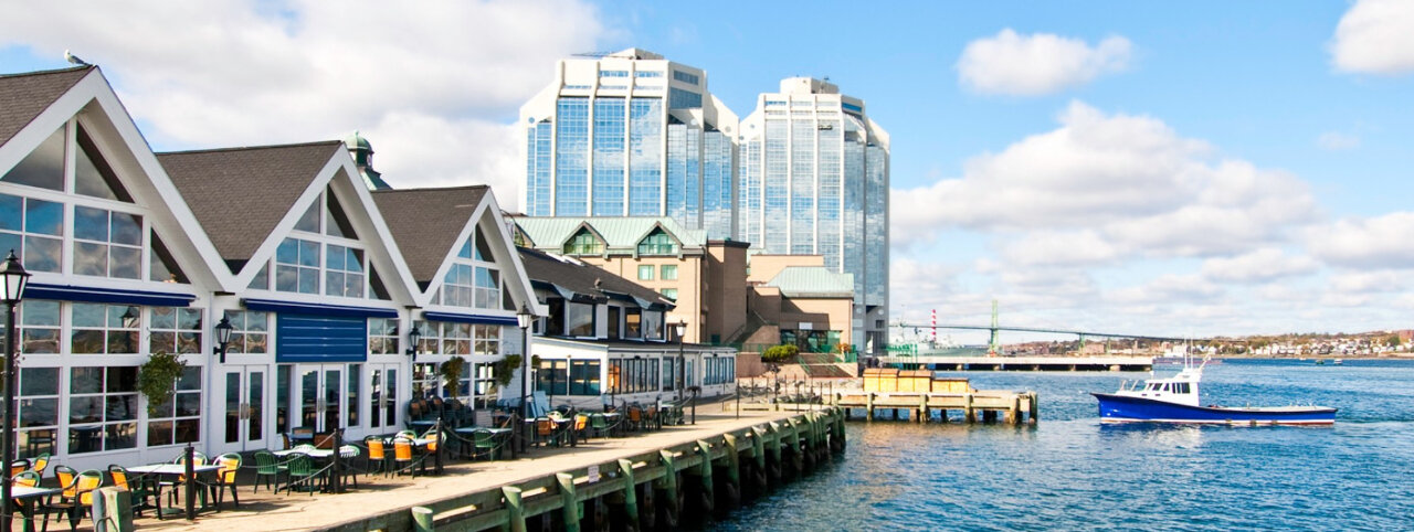 Halifax water front with boat by pier